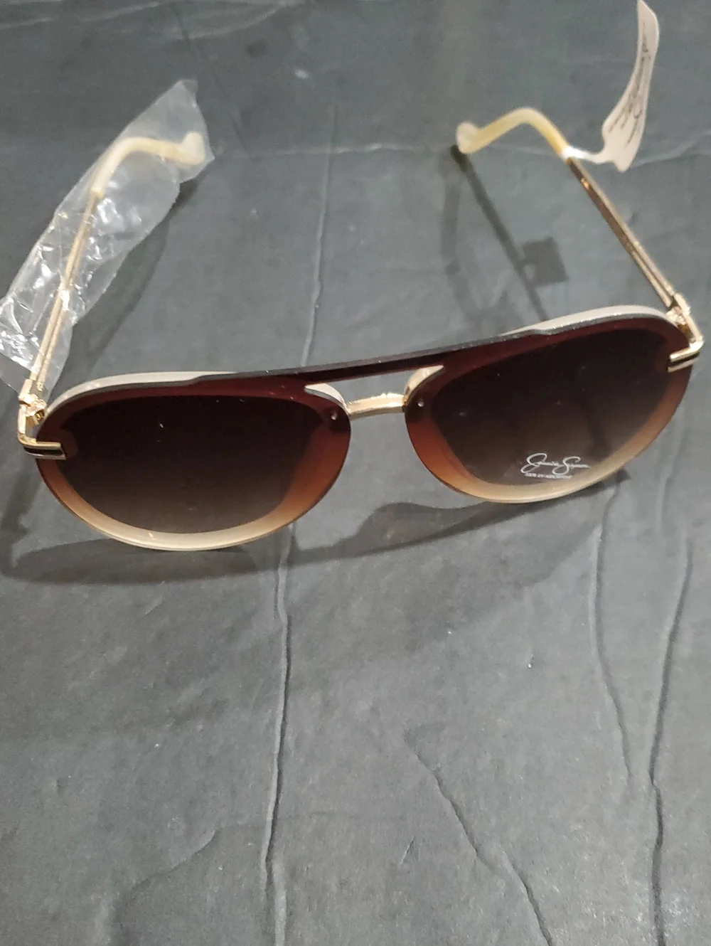 Jessica Simpson j6195 nude rimless brown‎ fade gradient aviator style sunglasses